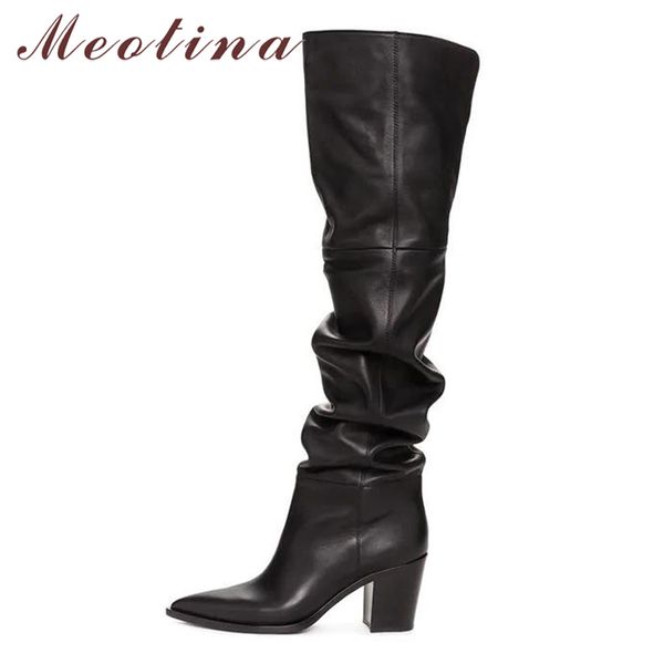 meotina winter over the knee boots women natural genuine leather thick high heel thigh high boots pleated long shoes ladies fall, Black
meotina winter over the knee boots women natural genuine leather thick high heel thigh high boots pleated long shoes ladies fall, Black