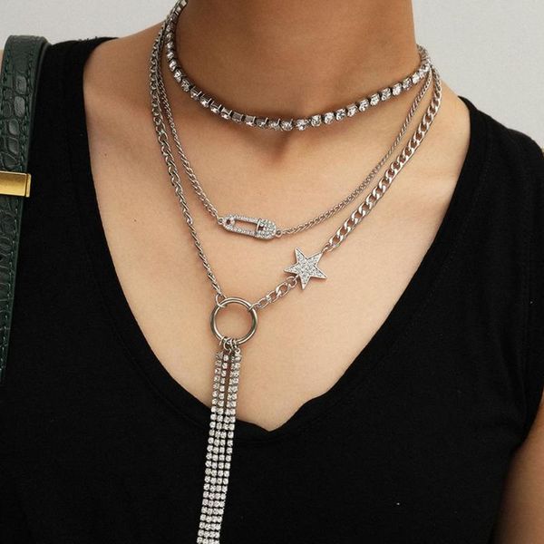 pendant necklaces multi layer shiny crystal star tassel choker necklace steampunk hip hop party club jewelry female gift, Silver
pendant necklaces multi layer shiny crystal star tassel choker necklace steampunk hip hop party club jewelry female gift, Silver