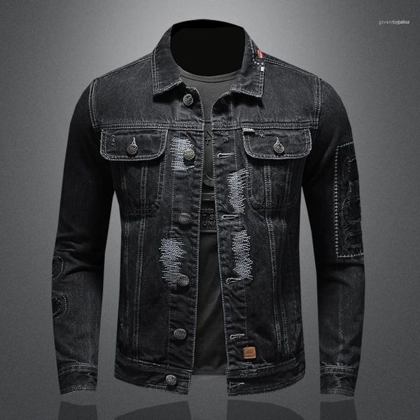 clothing vintage mens designer jean jackets fashion heavy industry hole patch mens demin jackets casual males, Black;brown
clothing vintage mens designer jean jackets fashion heavy industry hole patch mens demin jackets casual males, Black;brown
