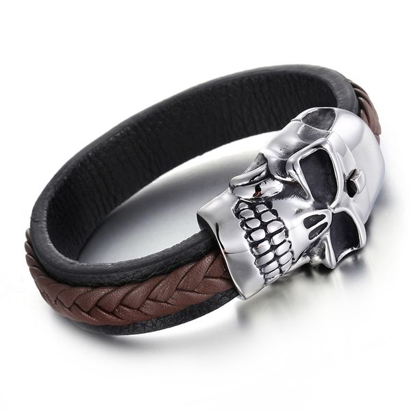 men's 22cm woven leather bracelet punk stainless steel huge skull charm bracelet wrap bangle rock male accessory jewelry, Golden;silver
men's 22cm woven leather bracelet punk stainless steel huge skull charm bracelet wrap bangle rock male accessory jewelry, Golden;silver