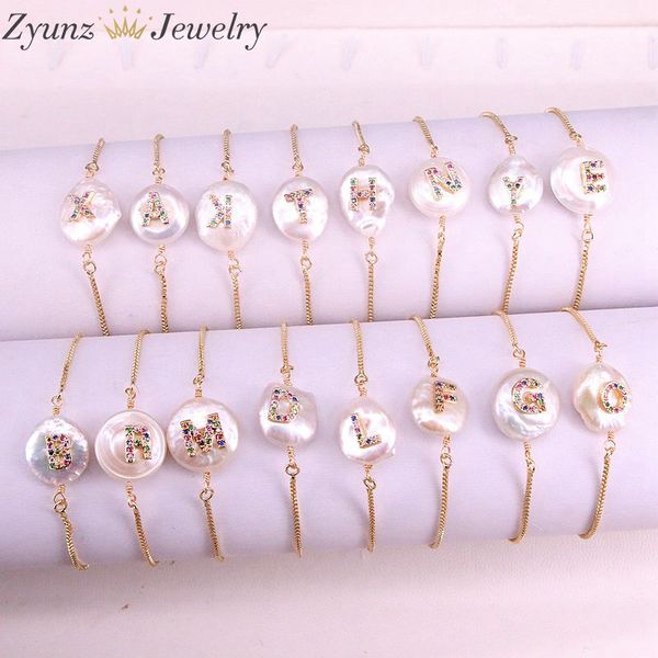 link, chain 10pcs, micro pave rainbow cz cubic zirconia 26 alphabet letter charm freshwater coin pearl gold bracelet for women girl, Black
link, chain 10pcs, micro pave rainbow cz cubic zirconia 26 alphabet letter charm freshwater coin pearl gold bracelet for women girl, Black