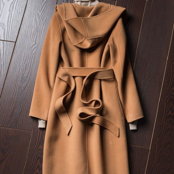 women's wool & blends street elegant overcoat women autumn winter thick loose hooded coat luxury office lady belt long sleeve warm oute, Black
women's wool & blends street elegant overcoat women autumn winter thick loose hooded coat luxury office lady belt long sleeve warm oute, Black