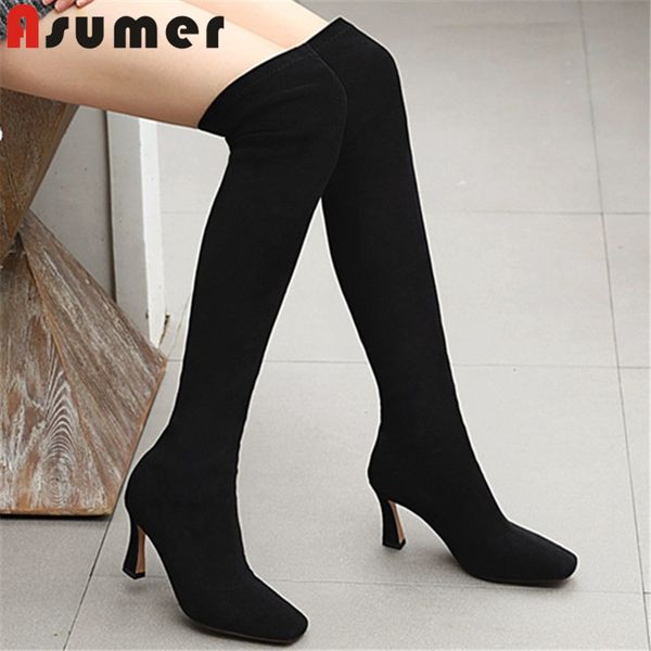 asumer 2020 big size slim stretch boots woman square toe thin high heel party shoes autumn winter over the knee boots women, Black 
asumer 2020 big size slim stretch boots woman square toe thin high heel party shoes autumn winter over the knee boots women, Black