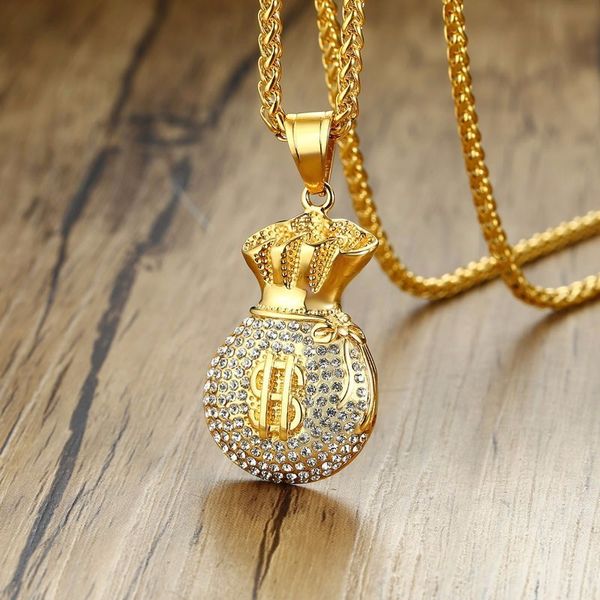 modyle lucky bag wallet pendant for men punk rock gold tone stainless steel clear stones necklace, Silver
modyle lucky bag wallet pendant for men punk rock gold tone stainless steel clear stones necklace, Silver
