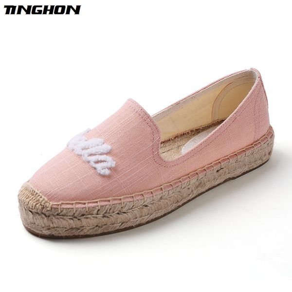

tinghon summer italian embroider bella ciao sewing canvas espadrilles women flats fishermen shoes moccasins flax loafers, Black
