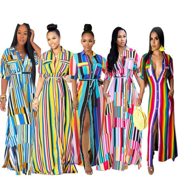 women color stripe printing dress fashion famale short sleeve long shirt skirt clothing elegant designer summer v neck loose blouses, White
women color stripe printing dress fashion famale short sleeve long shirt skirt clothing elegant designer summer v neck loose blouses, White