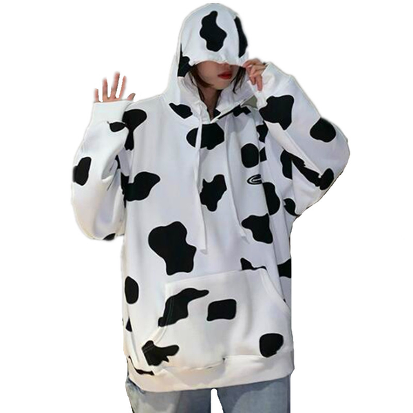 women's hoodies & sweatshirts 2021 autumn winter milk cow print harajuku female hooded fashion big pocket oversized pullovers, Black
women's hoodies & sweatshirts 2021 autumn winter milk cow print harajuku female hooded fashion big pocket oversized pullovers, Black