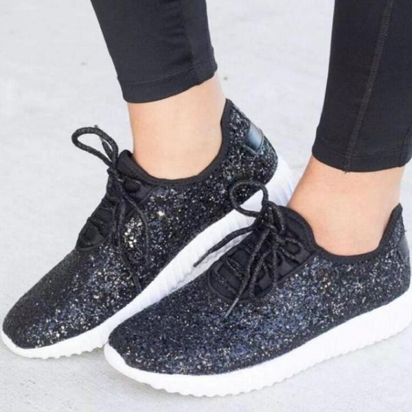 women casual glitter shoes flat shoes ladies sequin vulcanized lace up sneakers outdoor sport running 2020 kl682, Black
women casual glitter shoes flat shoes ladies sequin vulcanized lace up sneakers outdoor sport running 2020 kl682, Black
