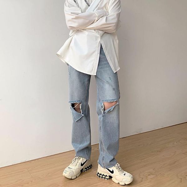 men's jeans male korean style vintage hip hop trousers knee broken hole fashion straight casual denim pants, Blue
men's jeans male korean style vintage hip hop trousers knee broken hole fashion straight casual denim pants, Blue