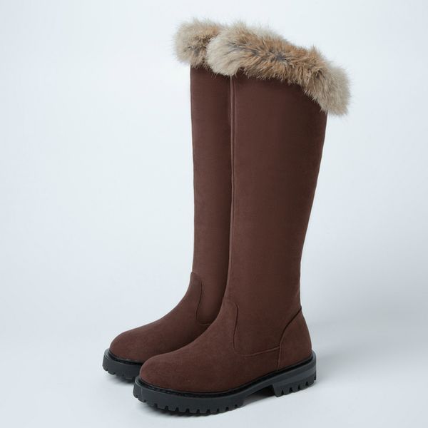 boots fashion winter fur snow women shoes casual low heels knee high female black brown suede long 
boots fashion winter fur snow women shoes casual low heels knee high female black brown suede long