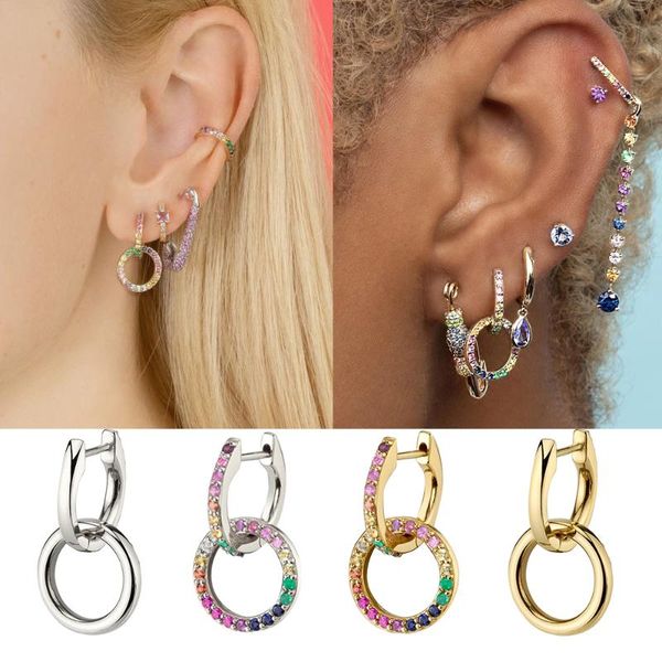 hoop & huggie design rainbow cz zircon double circle earrings for women elegant small round female jewelry gift, Golden;silver
hoop & huggie design rainbow cz zircon double circle earrings for women elegant small round female jewelry gift, Golden;silver