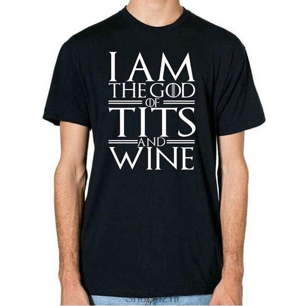 drop shipping summer cotton men t-shirt i am the god of tits & wine men's black t shirt fashion tshirt