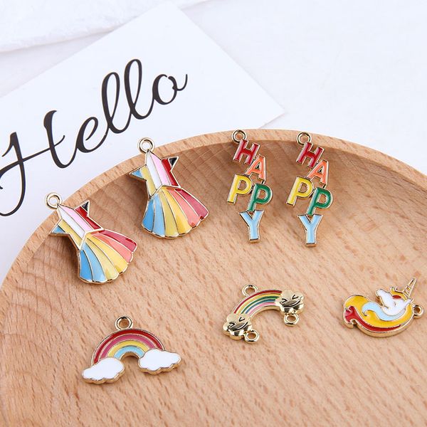 charms 10pcs/pack happy word rainbow horse star meteor enamel jewelry earring bracelets diy pendant making golden base, Bronze;silver
charms 10pcs/pack happy word rainbow horse star meteor enamel jewelry earring bracelets diy pendant making golden base, Bronze;silver