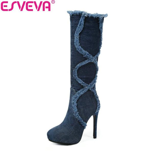 boots esveva 2021 platform women knee-high denim thin high heels pointed toe winter shoes elegant long woman 34-43, Black
boots esveva 2021 platform women knee-high denim thin high heels pointed toe winter shoes elegant long woman 34-43, Black