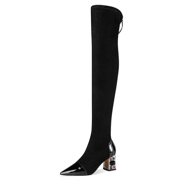 cow leather over the knee boots crystal thick high heels ladies boots winter party dancing party shoes woman, Black
cow leather over the knee boots crystal thick high heels ladies boots winter party dancing party shoes woman, Black