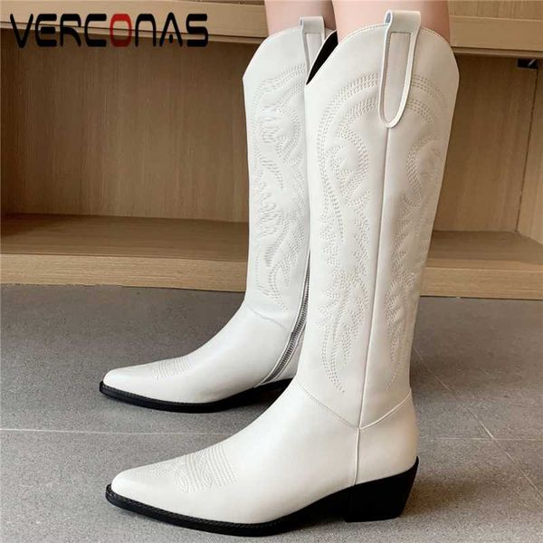 verconas women knee-high boots autumn winter concise embroider long shoes woman genuine leather thick heels side zipper boots, Black
verconas women knee-high boots autumn winter concise embroider long shoes woman genuine leather thick heels side zipper boots, Black