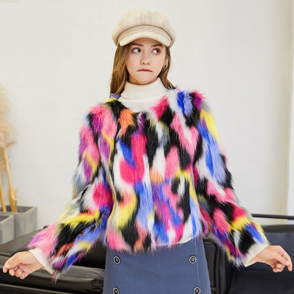 women's fur & faux winter coat women rainbow color jacket plus size thick warm short coats female furry overcoat, Black
women's fur & faux winter coat women rainbow color jacket plus size thick warm short coats female furry overcoat, Black