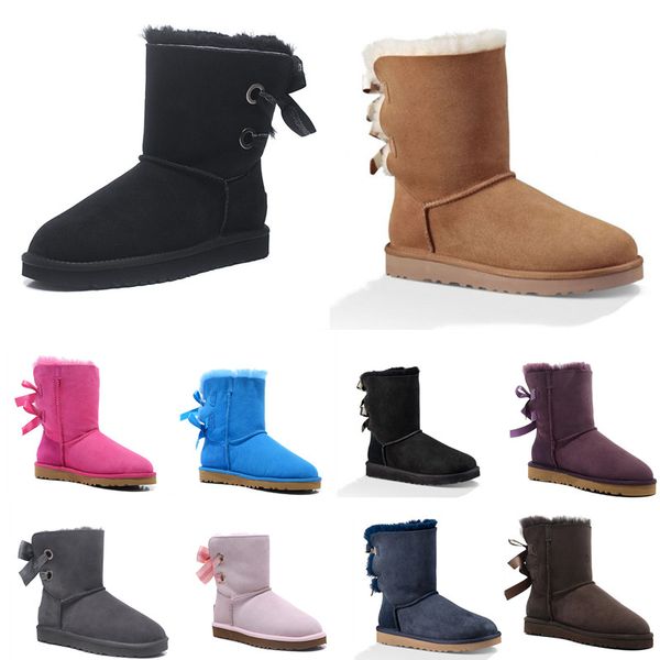2020 australia snow boots wgg women girls chestnut fur classic middle bow winter snow boots bailey knee tall bow black grey leather boots