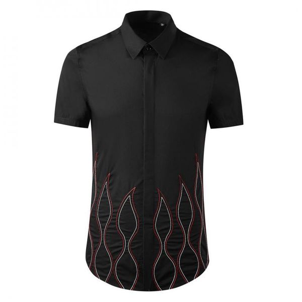 new black white mens shirts luxury short sleeve flame embroidery casual mens dress shirts slim fit party male 3xl, White;black
new black white mens shirts luxury short sleeve flame embroidery casual mens dress shirts slim fit party male 3xl, White;black