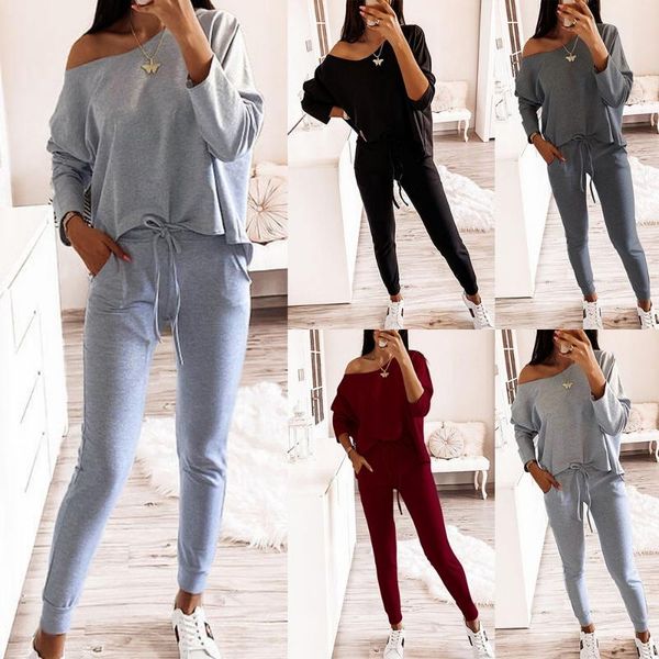 ribbed women 2 piece set solid shoulder long sleeve cropped blouse lace up high waist elastic pants women set suits, Gray
ribbed women 2 piece set solid shoulder long sleeve cropped blouse lace up high waist elastic pants women set suits, Gray