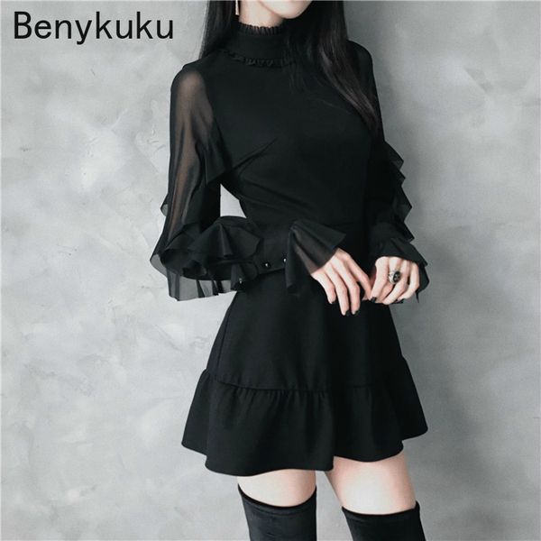 women gothic punk mini dress spring autumn ruffles see though mesh long sleeve black dress female fashion slim dresses, Black;gray
women gothic punk mini dress spring autumn ruffles see though mesh long sleeve black dress female fashion slim dresses, Black;gray