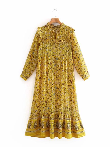 2020 yellow print vintage designer clothing a line long sleeve new fall women's wear looks thin floral midi dress, Black;gray
2020 yellow print vintage designer clothing a line long sleeve new fall women's wear looks thin floral midi dress, Black;gray
