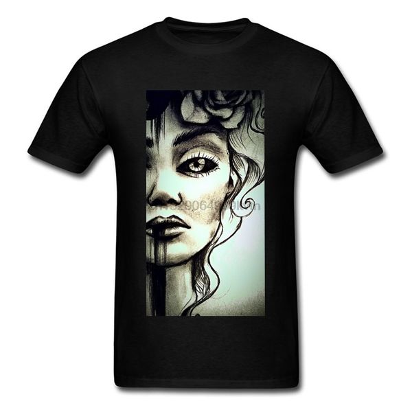 funky 2018 woman portrait t-shirt men black tee art painting guys short sleeve street wear skater cool t shirt