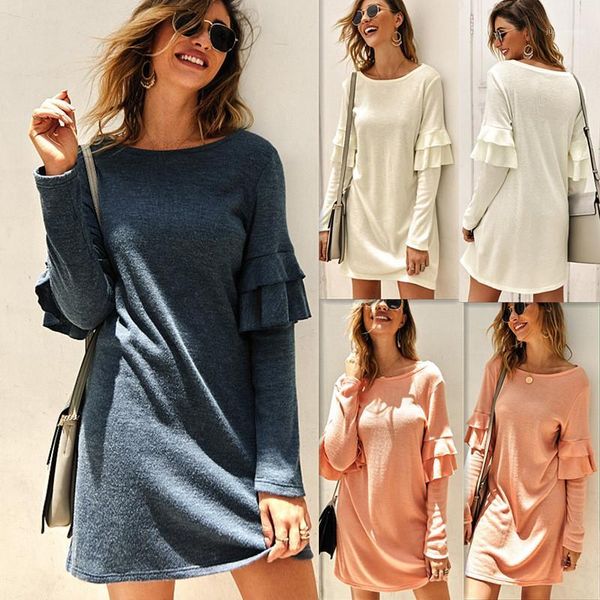 women clothes womens knits dress fashion ruffle panelled sleeve dresses casual crew neck long sleeve dresses, White;black
women clothes womens knits dress fashion ruffle panelled sleeve dresses casual crew neck long sleeve dresses, White;black
