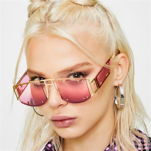 gradient tinted square rimless sunglasses ladies designer women red glam eyewear metal frame personality shades, White;black
gradient tinted square rimless sunglasses ladies designer women red glam eyewear metal frame personality shades, White;black
