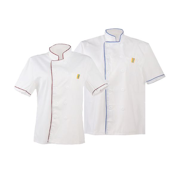 2 pieces white chef jackets short sleeves kitchen uniform, White;black
2 pieces white chef jackets short sleeves kitchen uniform, White;black