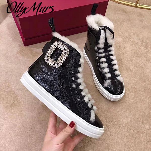 fashion high sneakers square buckle bling crystal decor boots leather lace up women ankle boots warm fur winter, Black
fashion high sneakers square buckle bling crystal decor boots leather lace up women ankle boots warm fur winter, Black