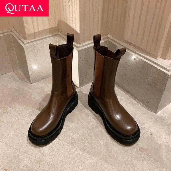 qutaa 2021 mid calf women boots quality cow leather round toe ladies pumps fashion square heel slip on women shoes size 34-39, Black
qutaa 2021 mid calf women boots quality cow leather round toe ladies pumps fashion square heel slip on women shoes size 34-39, Black