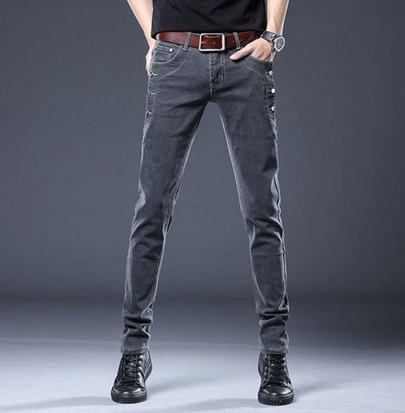 selling 2020 spring autumn designer luxury men jeans european american fashion brand stretch slim pencil pants printed splicing trousers, Blue 
selling 2020 spring autumn designer luxury men jeans european american fashion brand stretch slim pencil pants printed splicing trousers, Blue