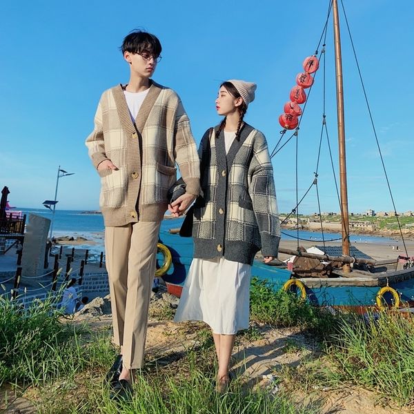 2019 couple sweater spring and autumn cardigan coat clothing sweater clothing loose literary style trendy men's winter bfstyle plaid co, White;black
2019 couple sweater spring and autumn cardigan coat clothing sweater clothing loose literary style trendy men's winter bfstyle plaid co, White;black