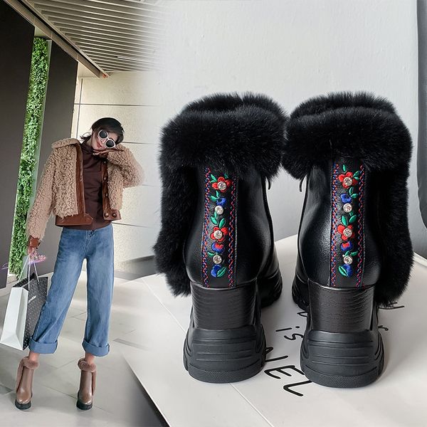 boots bottes femme ankle women's snow cow leather embroidery plush keep warm shoes mujer, Black
boots bottes femme ankle women's snow cow leather embroidery plush keep warm shoes mujer, Black