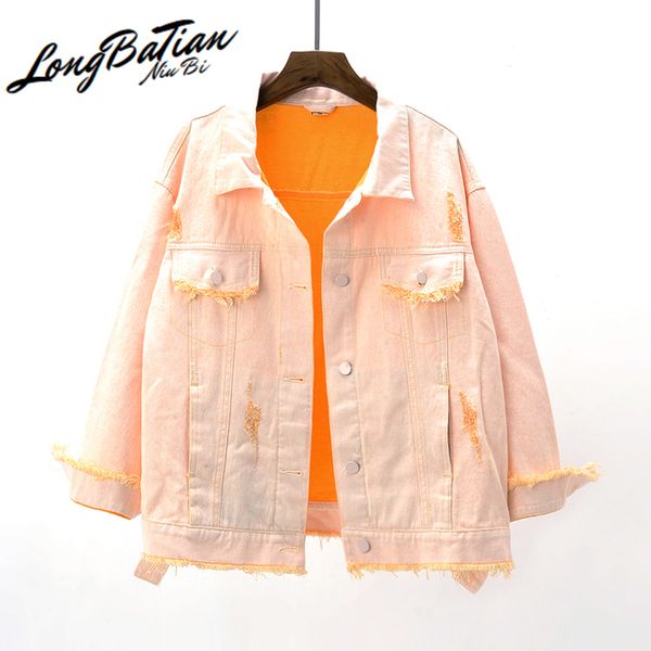 women's jackets 2021 spring frayed hole denim women chaqueta mujer korean fashion loose long sleeve short jeans jacket basic coat femal, Black;brown
women's jackets 2021 spring frayed hole denim women chaqueta mujer korean fashion loose long sleeve short jeans jacket basic coat femal, Black;brown