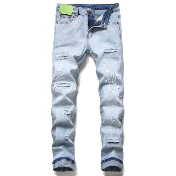 men's jeans men embroidery nails high elastic slim trendy pants european style fashion hole destroyed long plus size, Blue
men's jeans men embroidery nails high elastic slim trendy pants european style fashion hole destroyed long plus size, Blue