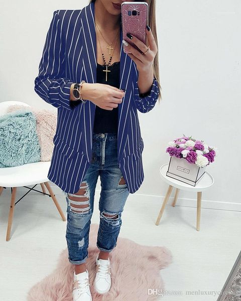 striped blazers v turn down collar without button coats jackets clothing blazer women, White;black
striped blazers v turn down collar without button coats jackets clothing blazer women, White;black