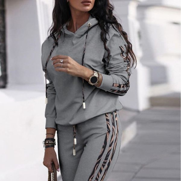 

2020 Fashion New Women Tracksuits with Strips Print Autumn Winter Comfortable Two Pieces Suits Hoodie+Pants 4 Color Size S-XL
