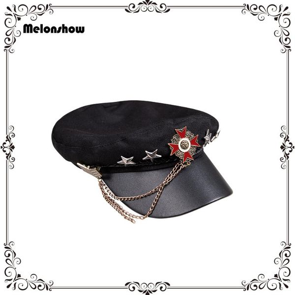 berets melonshow women's cotton hat black lolita accessories navy cap headwear gothic loli headgear chain stars badge, Blue;gray
berets melonshow women's cotton hat black lolita accessories navy cap headwear gothic loli headgear chain stars badge, Blue;gray