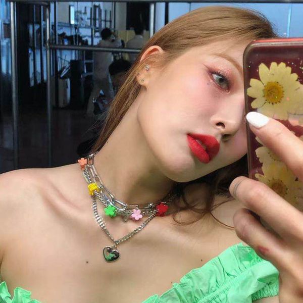 kpop colorful flower clip multi-layer heart pendant chain metal line lock chain necklace for women egirl punk aesthetic jewelry, Silver
kpop colorful flower clip multi-layer heart pendant chain metal line lock chain necklace for women egirl punk aesthetic jewelry, Silver