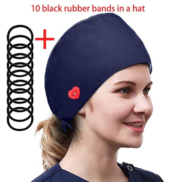 women solid color buttons scrub cap with 10pcs hair ties bouffant hat, Blue;gray
women solid color buttons scrub cap with 10pcs hair ties bouffant hat, Blue;gray
