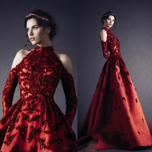 rami kadi dark red high neck prom dresses maple leaf appliques long sleeve evening gowns floor length a line formal party cocktail dresses, Black;red
rami kadi dark red high neck prom dresses maple leaf appliques long sleeve evening gowns floor length a line formal party cocktail dresses, Black;red
