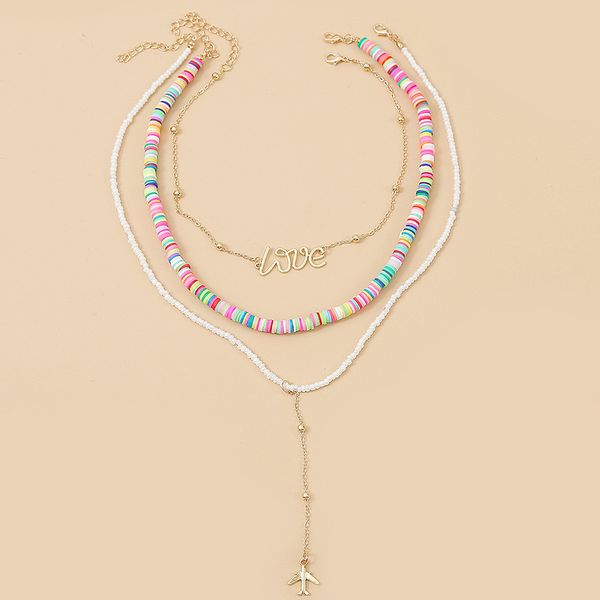 chokers 3 pcs/set beach style women's boho multicolor polymer clay white glass beaded necklace fashion letter aircraft pendant, Golden;silver
chokers 3 pcs/set beach style women's boho multicolor polymer clay white glass beaded necklace fashion letter aircraft pendant, Golden;silver