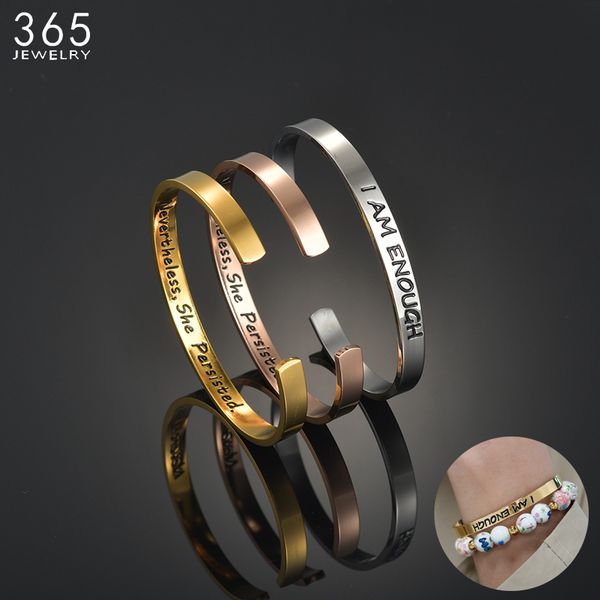 bangle stainless steel i am enough bracelet for women men gold color cuff adjustable accessories, Black
bangle stainless steel i am enough bracelet for women men gold color cuff adjustable accessories, Black