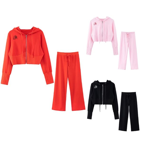 women 2 piece workout outfit hooded zipper crop coat drawstring high waist long straight pants solid color tracksuit, Gray
women 2 piece workout outfit hooded zipper crop coat drawstring high waist long straight pants solid color tracksuit, Gray