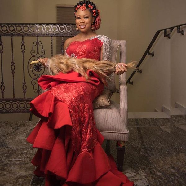 arabic aso ebi red evening dresses split prom dresses one shoulder formal party second reception gowns with lace beading, Black
arabic aso ebi red evening dresses split prom dresses one shoulder formal party second reception gowns with lace beading, Black