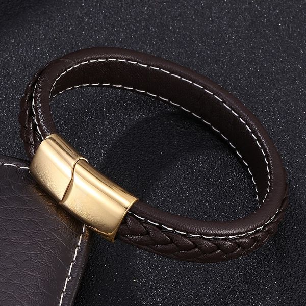 new fashion brown leather bracelet men gold stainless steel magnetic buckle bangles male wristband jewelry gifts s0215, Golden;silver
new fashion brown leather bracelet men gold stainless steel magnetic buckle bangles male wristband jewelry gifts s0215, Golden;silver