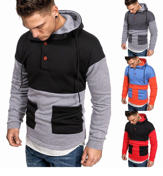 fashion double pockets panelled designer mens hoodies pullover contrast color button neck hooded sweatshirt autumn winter male clothes, Black
fashion double pockets panelled designer mens hoodies pullover contrast color button neck hooded sweatshirt autumn winter male clothes, Black
