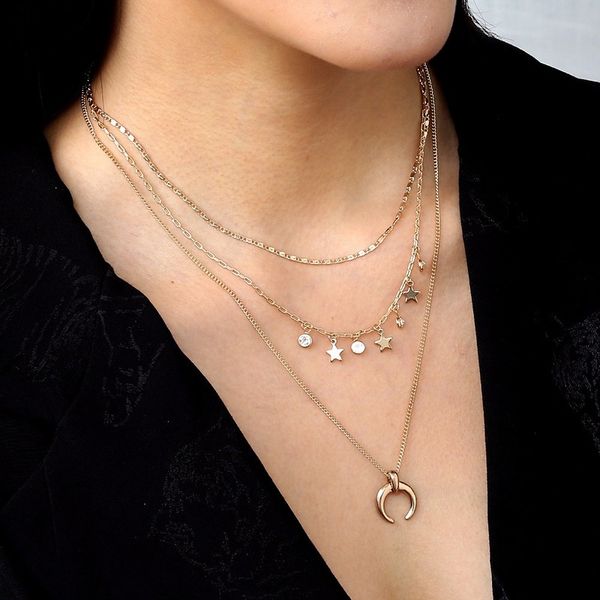 pendant necklaces stars and moon tassel multilayer necklace creative retro simple three layered alloy clavicle choker chain, Silver
pendant necklaces stars and moon tassel multilayer necklace creative retro simple three layered alloy clavicle choker chain, Silver